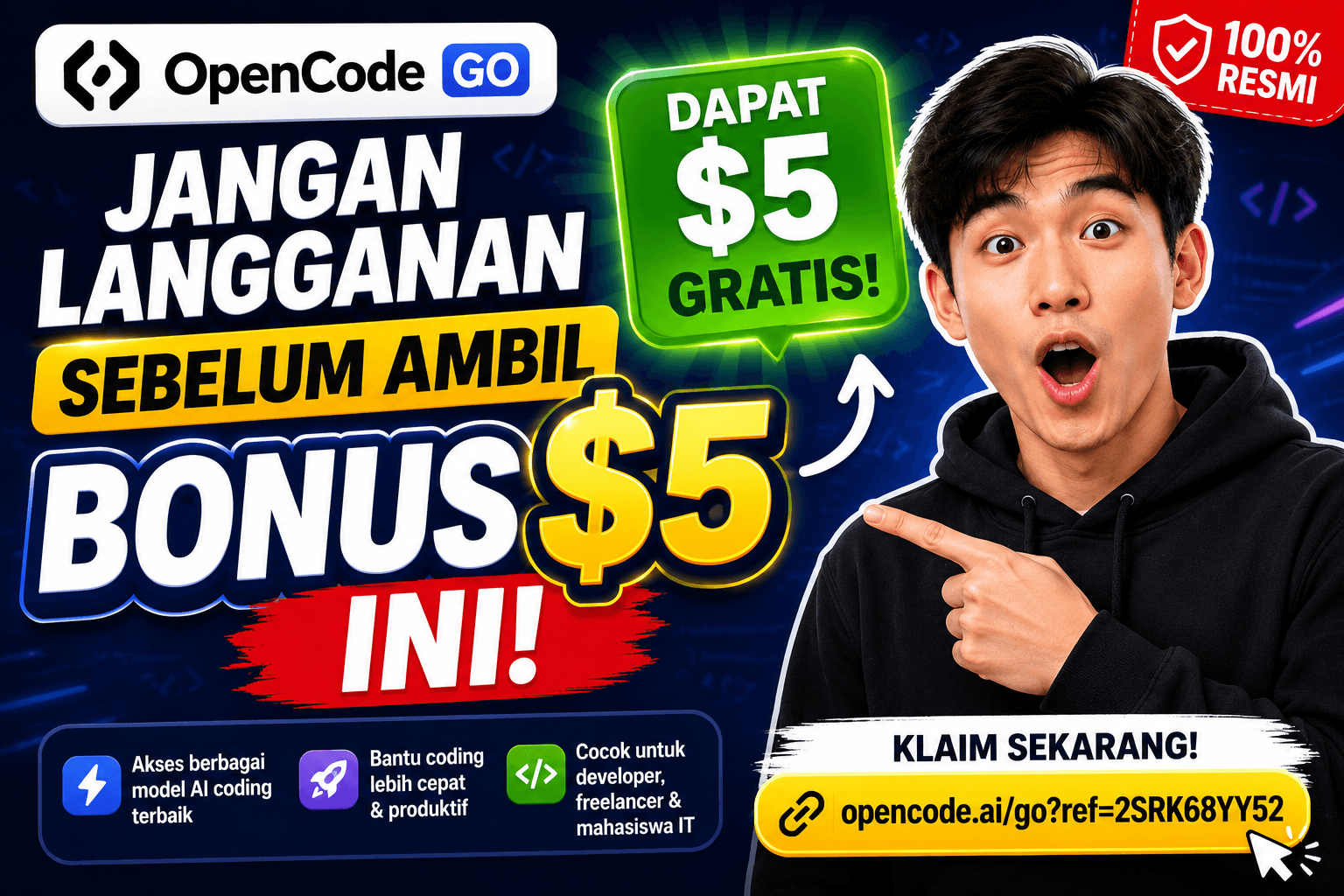 Jangan Langganan OpenCode Go Sebelum Ambil Bonus $5 Ini